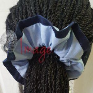 IF 5540 Scrunchie on Braided Hair Handmade Two-Tone Fabric Scrunchie on Braided Hair