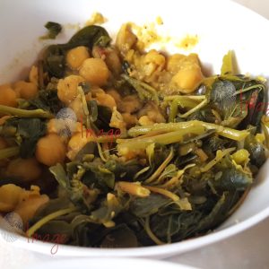 A Bowl Of Cooked Bhagi and Chickpeas - Local Trinidad and Tobago Dish