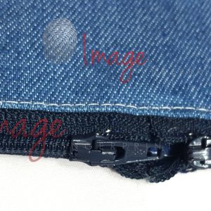 IF - 5646 Double Zipper Plenty Logos Double Zipper Heads Close-Up — Denim Repair & Craft Detail Photo