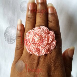 IF 5654 Pink Crocheted Ring Multi Logo Crochet Rose Ring Photo - Display Stock Photo