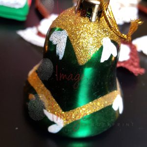 IF-5658 Green Christmas Bell Multi Logos Festive Green & Gold Christmas Bell Ornament — Close-Up Stock Photo